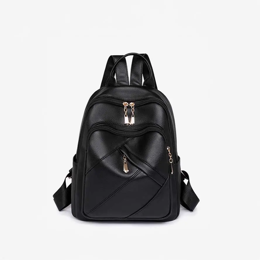 Caveri Ariel Compact Travel Backpack in black vegan leather with rose gold hardware