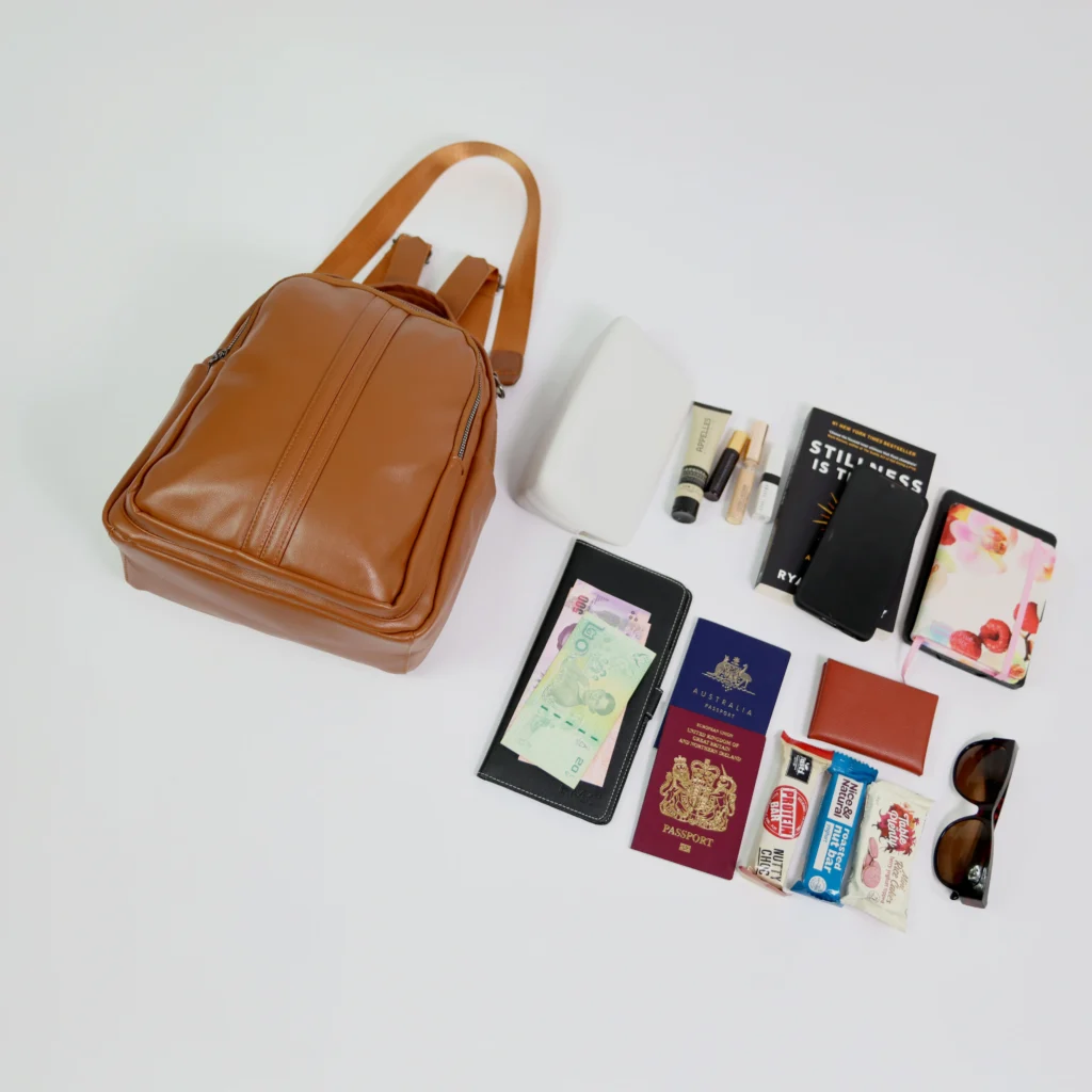 Caveri Zea Travel Backpack in taupe - airline approved personal item size