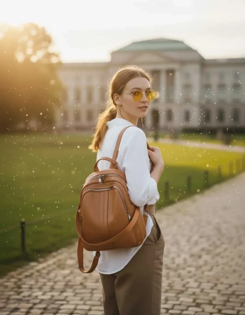 Caveri Zea Travel Backpack worn as shoulder bag showing versatile carry options